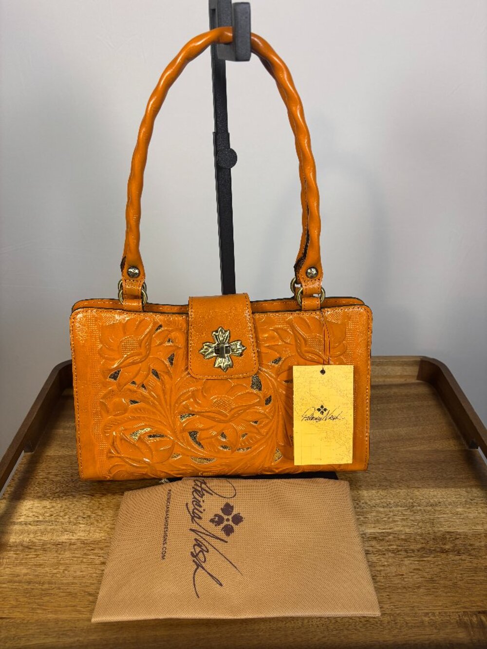 Patricia Nash Rosina Floral Cutouts Sun Yellow Leather Satchel New
